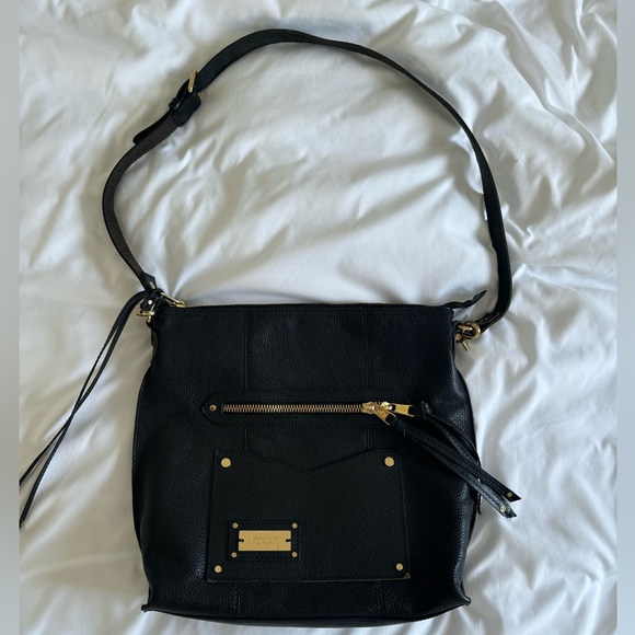 Abercrombie & Fitch Black Leather Bag Pebbled Gold Accents Purse - Picture 1 of 4